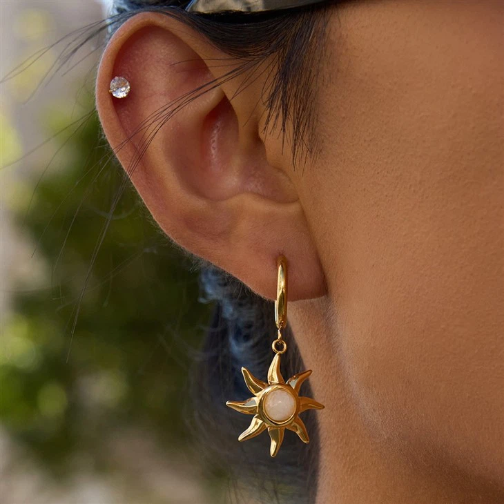 Moonstone Sun Hoop Earrings factory