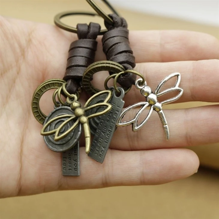 Vintage Dragonfly Keychain | Braided Leather Mens Accessory high quality